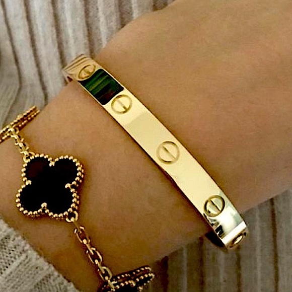 Gold Screw Cuff Bangle Bracelet No Stones Gold Plated Love Nail Luxury - Picture 1 of 7